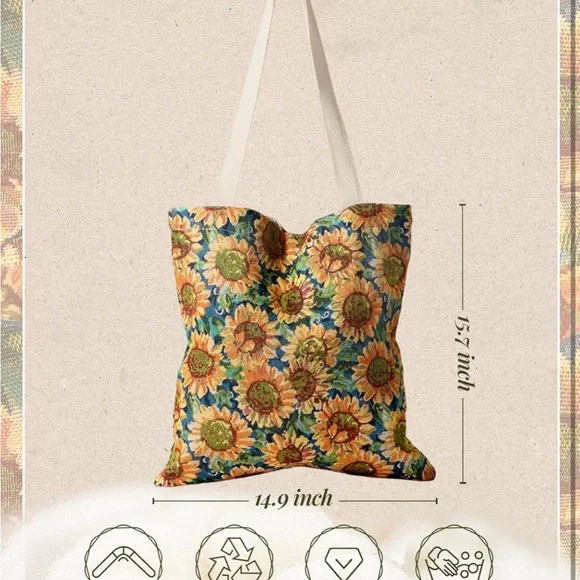 Sunflower Embroidered Tote Bag - Picture 2 of 7